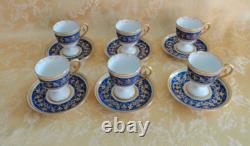 6 Sets Antique WG&Co Limoges France Cobalt With Gold Demitasse Egg Cups/Saucers
