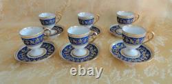 6 Sets Antique WG&Co Limoges France Cobalt With Gold Demitasse Egg Cups/Saucers