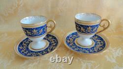 6 Sets Antique WG&Co Limoges France Cobalt With Gold Demitasse Egg Cups/Saucers