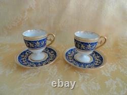 6 Sets Antique WG&Co Limoges France Cobalt With Gold Demitasse Egg Cups/Saucers