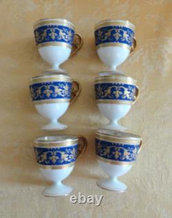 6 Sets Antique WG&Co Limoges France Cobalt With Gold Demitasse Egg Cups/Saucers
