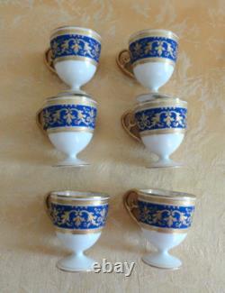 6 Sets Antique WG&Co Limoges France Cobalt With Gold Demitasse Egg Cups/Saucers