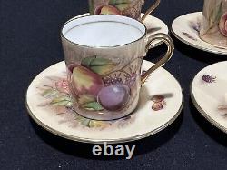 (6) Sets Aynsley Bone China Orchard Gold Fruit Demitasse Cup and Saucers England