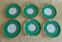6 Sets Aynsley China Flat Demitasse Cups & Saucers Green Gold Gilt 1905-1925