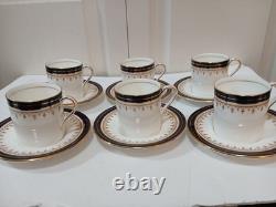 6 Sets Aynsley Leighton Demitasse Cups Saucers White W Cobalt & Gold Trim EUC