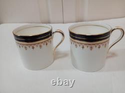 6 Sets Aynsley Leighton Demitasse Cups Saucers White W Cobalt & Gold Trim EUC