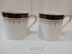 6 Sets Aynsley Leighton Demitasse Cups Saucers White W Cobalt & Gold Trim EUC
