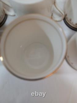 6 Sets Aynsley Leighton Demitasse Cups Saucers White W Cobalt & Gold Trim EUC