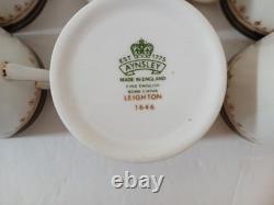 6 Sets Aynsley Leighton Demitasse Cups Saucers White W Cobalt & Gold Trim EUC
