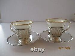 6 Sets Demitasse Sterling Silver Cup & Saucers with Lenox China Inserts Ex Cond