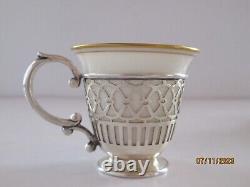 6 Sets Demitasse Sterling Silver Cup & Saucers with Lenox China Inserts Ex Cond