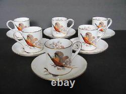 6 Sets Hammersley Bone China Pheasant Game Birds Demitasse Cups & Saucers Mint