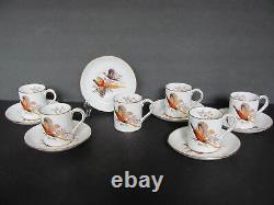 6 Sets Hammersley Bone China Pheasant Game Birds Demitasse Cups & Saucers Mint