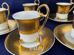 6 Sets Limoges L F Fine Porcelain PRC Gold Encrusted Demitasse Cups & Saucers