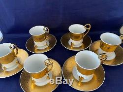 6 Sets Limoges L F Fine Porcelain PRC Gold Encrusted Demitasse Cups & Saucers
