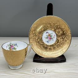 6 Sets MINTON Gold Brocade DEMITASSE CUPS & SAUCERS Minty MARLOW FLORAL VTG 60s
