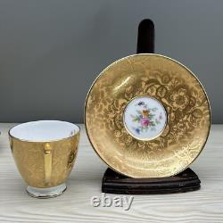 6 Sets MINTON Gold Brocade DEMITASSE CUPS & SAUCERS Minty MARLOW FLORAL VTG 60s