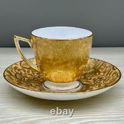 6 Sets MINTON Gold Brocade DEMITASSE CUPS & SAUCERS Minty MARLOW FLORAL VTG 60s