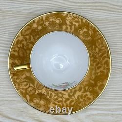 6 Sets MINTON Gold Brocade DEMITASSE CUPS & SAUCERS Minty MARLOW FLORAL VTG 60s