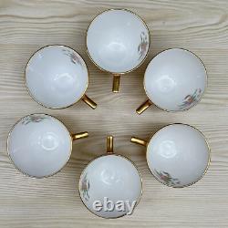 6 Sets MINTON Gold Brocade DEMITASSE CUPS & SAUCERS Minty MARLOW FLORAL VTG 60s