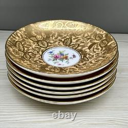 6 Sets MINTON Gold Brocade DEMITASSE CUPS & SAUCERS Minty MARLOW FLORAL VTG 60s