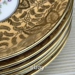 6 Sets MINTON Gold Brocade DEMITASSE CUPS & SAUCERS Minty MARLOW FLORAL VTG 60s
