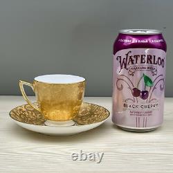 6 Sets MINTON Gold Brocade DEMITASSE CUPS & SAUCERS Minty MARLOW FLORAL VTG 60s