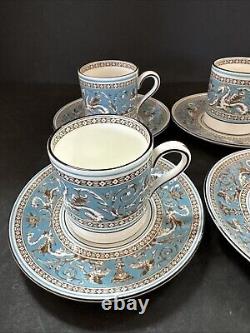 6 Sets Wedgwood Florentine Turquoise Demitasse Cups & Saucers With Black Rims