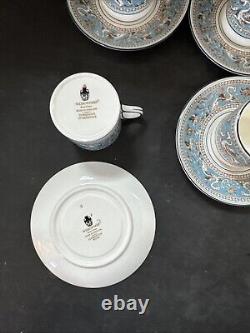 6 Sets Wedgwood Florentine Turquoise Demitasse Cups & Saucers With Black Rims