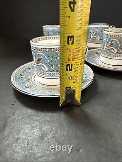 6 Sets Wedgwood Florentine Turquoise Demitasse Cups & Saucers With Black Rims