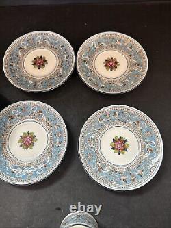 6 Sets Wedgwood Florentine Turquoise Demitasse Cups & Saucers With Black Rims