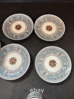 6 Sets Wedgwood Florentine Turquoise Demitasse Cups & Saucers With Black Rims