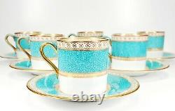 6 Sets Wedgwood Ulander Powder Turquoise Demitasse Coffee Cups and Saucers