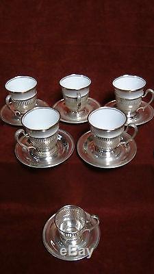 6 Sterling Cups Holders And Saucers And 5 Staffordshire China Demitasse Inserts