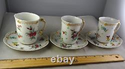 6 T & V Limoges Century Patented Antique Porcelain Floral Gold Demitasse Sets