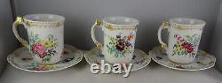 6 T & V Limoges Century Patented Antique Porcelain Floral Gold Demitasse Sets