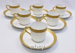 6 T&V Tressemanes & Vogt 9333 Limoges Demitasse Cup Saucer Sets Gold Encrusted