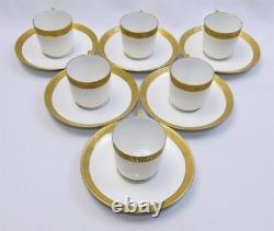 6 T&V Tressemanes & Vogt 9333 Limoges Demitasse Cup Saucer Sets Gold Encrusted