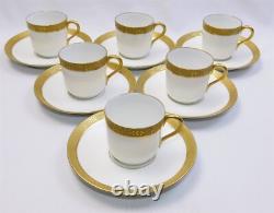 6 T&V Tressemanes & Vogt 9333 Limoges Demitasse Cup Saucer Sets Gold Encrusted