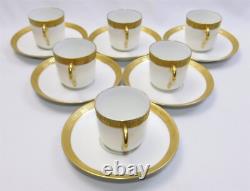 6 T&V Tressemanes & Vogt 9333 Limoges Demitasse Cup Saucer Sets Gold Encrusted