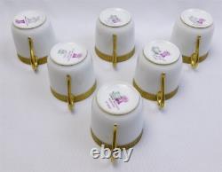 6 T&V Tressemanes & Vogt 9333 Limoges Demitasse Cup Saucer Sets Gold Encrusted