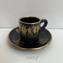 6 Vintage Dagounis Demitasse Black and Gold Espresso Cup and Saucer Set