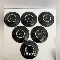 6 Vintage Dagounis Demitasse Black and Gold Espresso Cup and Saucer Set