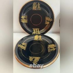 6 Vintage Dagounis Demitasse Black and Gold Espresso Cup and Saucer Set