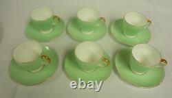 6 Vintage Wedgwood Art Deco April Mint Green Beaded Demitasse Cup & Saucer Sets