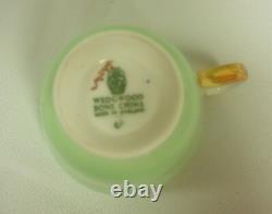 6 Vintage Wedgwood Art Deco April Mint Green Beaded Demitasse Cup & Saucer Sets