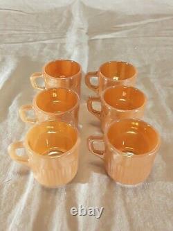 6 Vtg MCM Fire King Anchor Hocking Peach Luster Swirl Demitasse Cups And Saucers