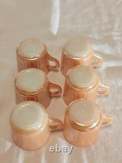 6 Vtg MCM Fire King Anchor Hocking Peach Luster Swirl Demitasse Cups And Saucers