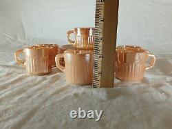 6 Vtg MCM Fire King Anchor Hocking Peach Luster Swirl Demitasse Cups And Saucers