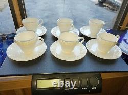 6 Wedgwood Queensware DEMITASSE CUPS & SAUCERS Cream Embossed Shell Edge 1961
